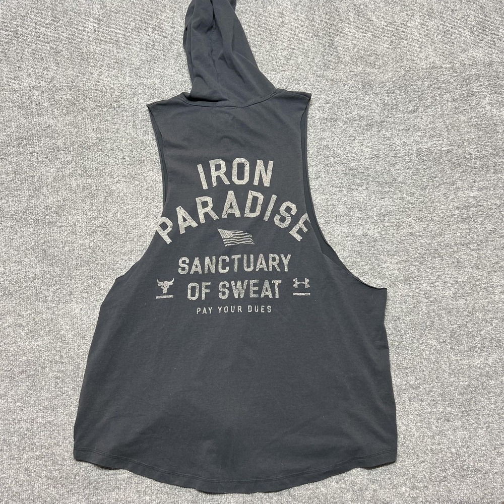 Under Armour Project Rock Tank Hoodie Mens XL Black Sleeveless Training Top